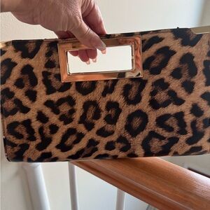 Leopard Print Clutch with Gold Accents
